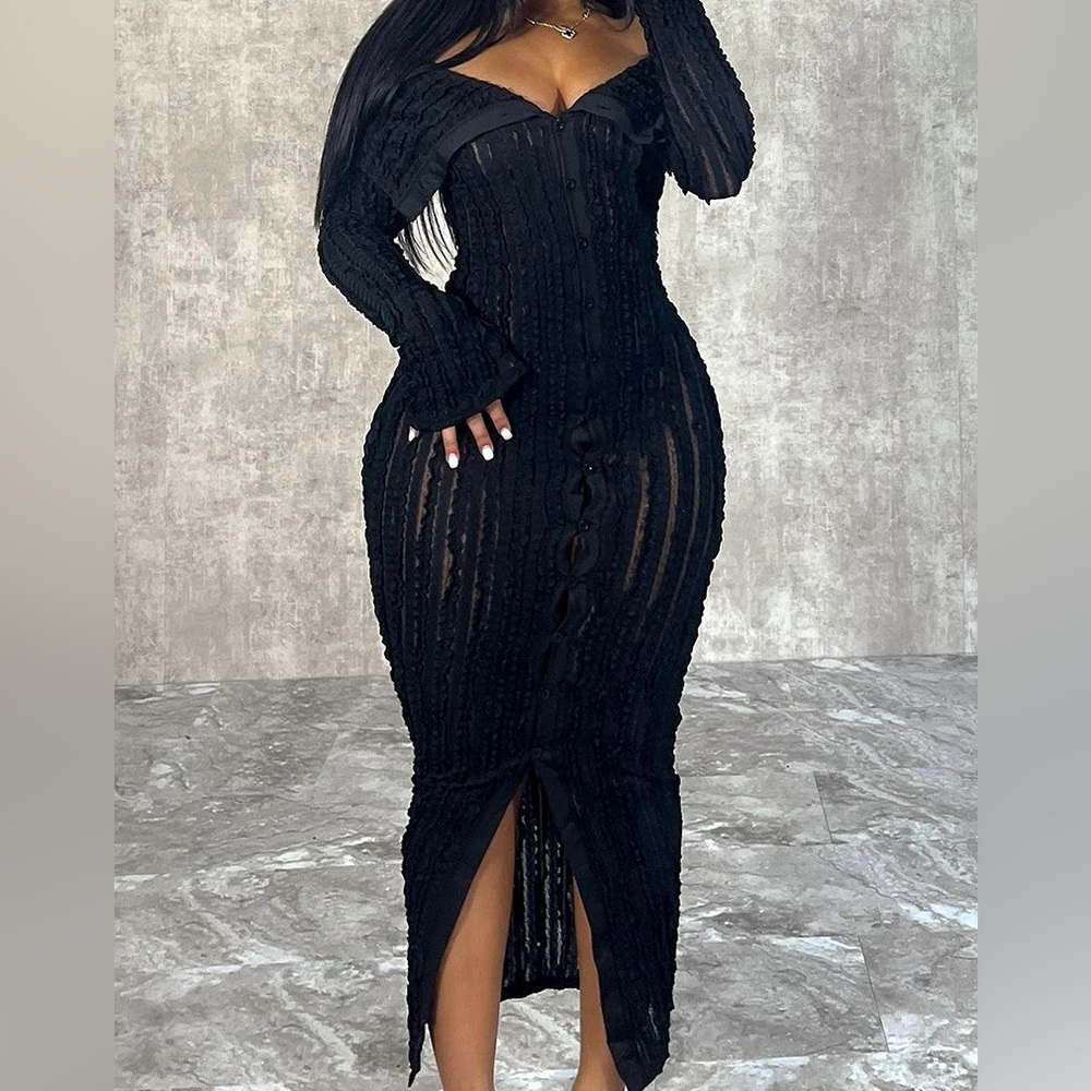 Black Off Shoulder Mesh Dress (worn just once)